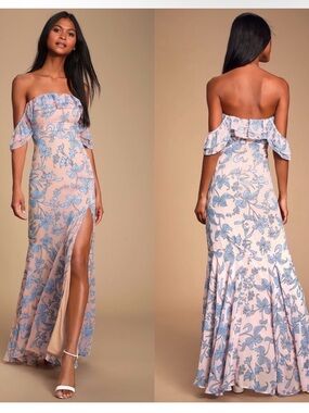 Lulu’s - Pink & Blue - Flattering Floral Maxi Dress